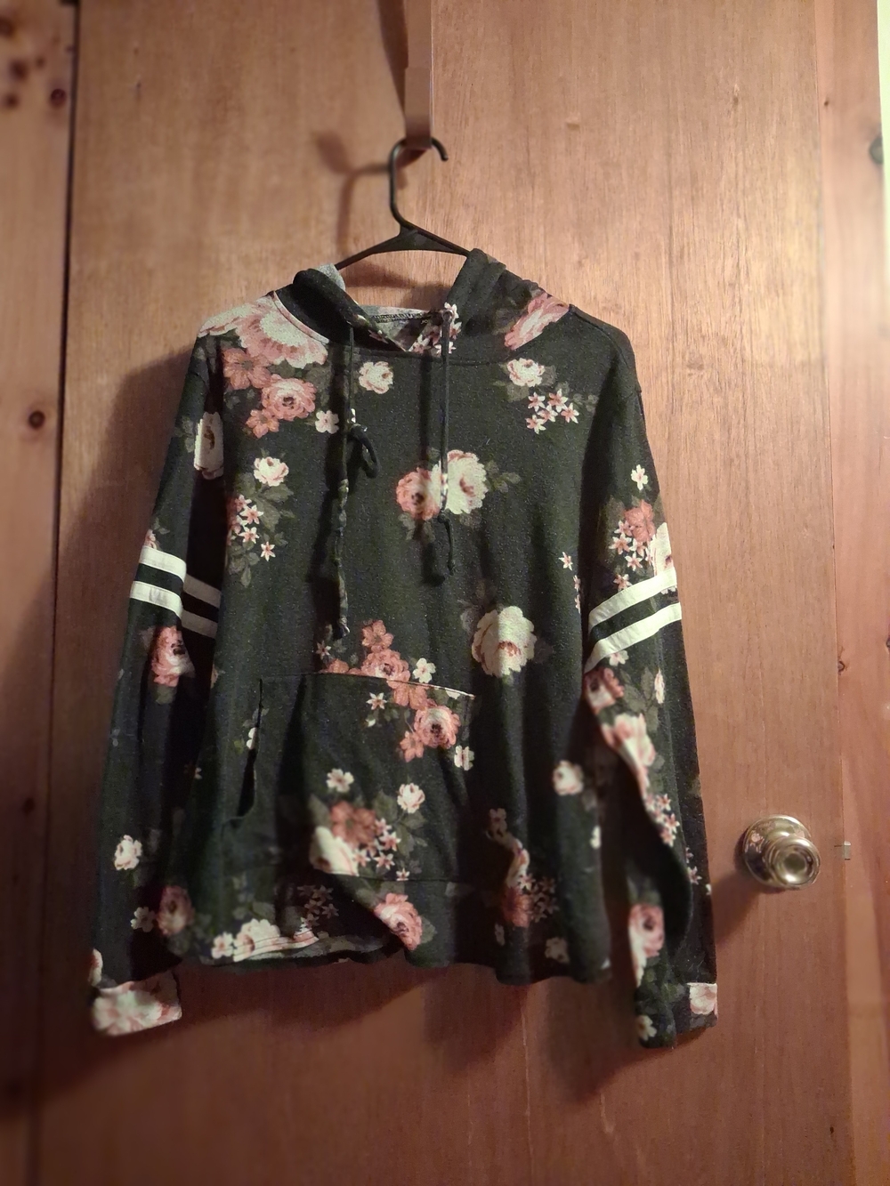 Joe Boxer Floral Hooded Sweatshirt in Dark Green with Pink Accents